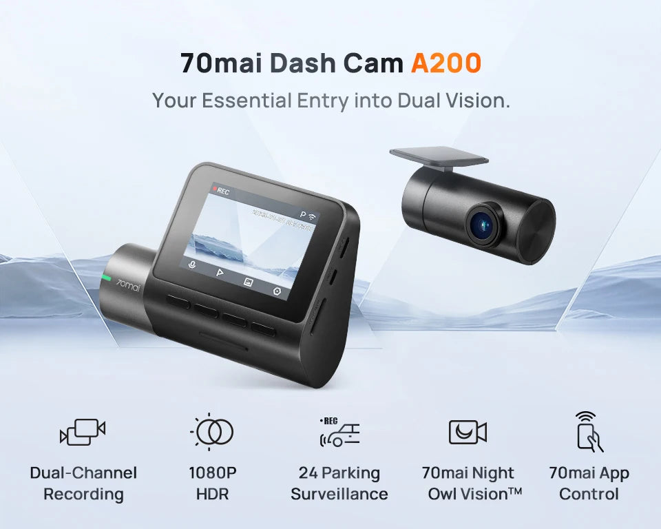 Global 70mai Dash Cam A200 Dual-channel Record 1080P HDR 2'' IPS Screen 24H Parking Monitor Car DVR 70mai A200 WIFI APP 130° FOV