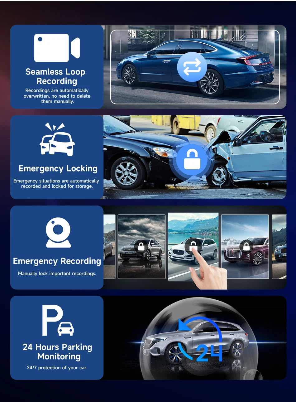 10/11.26 inch Dash Cam 4K Car DVR Wireless Carplay & Android Auto GPS Navigation Video Recorder Dashboard Dual Lens Wifi FM AUX