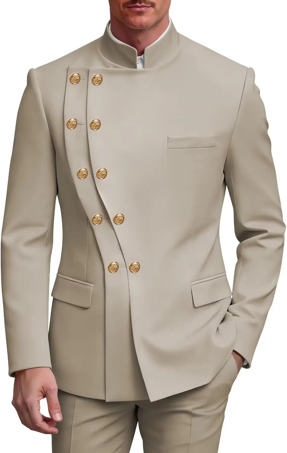 2 Piece Slim Fit Mens Suit Chinese  Suits Stand Collar Tuxedo for Men Wedding Prom Blazer Pant Set