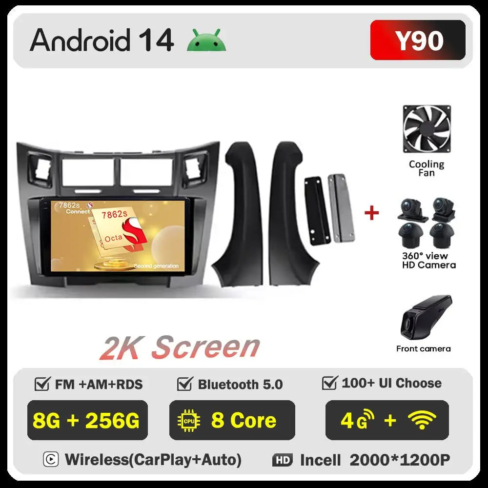 Car Radio Android 16 For Toyota Yaris 2 XP90 2005 - 2012 Auto Multimedia Stereo Dash Cam Screen GPS Head Unit Navigation DVD BT