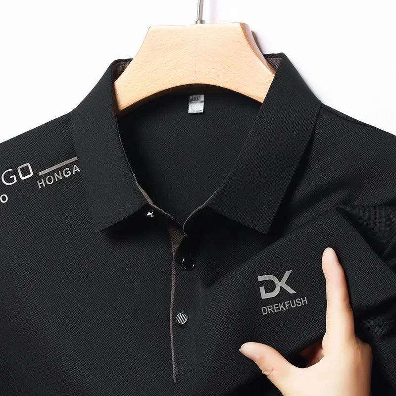 New Men's Business Casual Short Sleeved Shirt with Badge Solid Color Polo Shirt Fashionable Breathable Comfortable Versatile Top