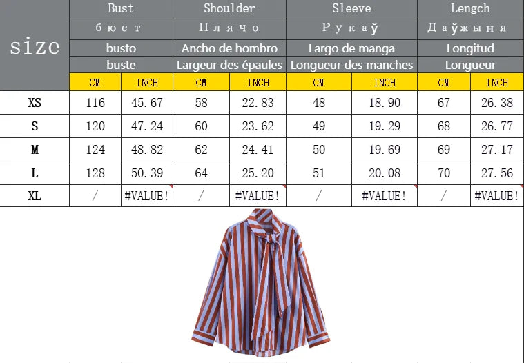 Women New Music Festival Chic Blouse Women's Loose Fit Striped Shirt Bow Single Breasted Simple Casual Female Top