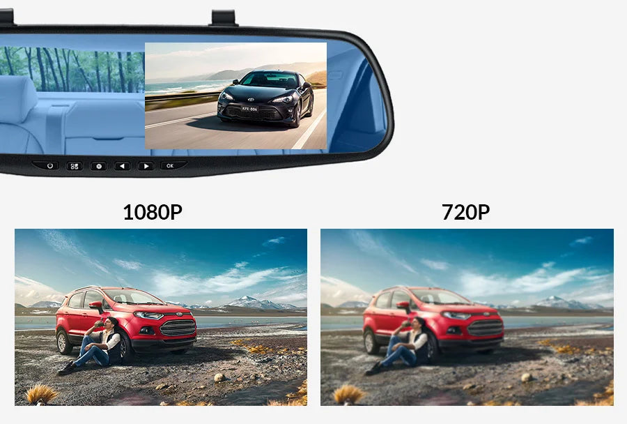 Dash Cam 4.3 inch "mini rear-view mirror digital dashcam, front and rear dual cameras IPS Front and Rear Camera Registrar Black