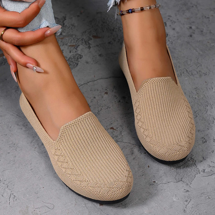 Women's Solid Color Knit Loafers Lightweight Anti Slip Flat Shoes for Casual Wear
