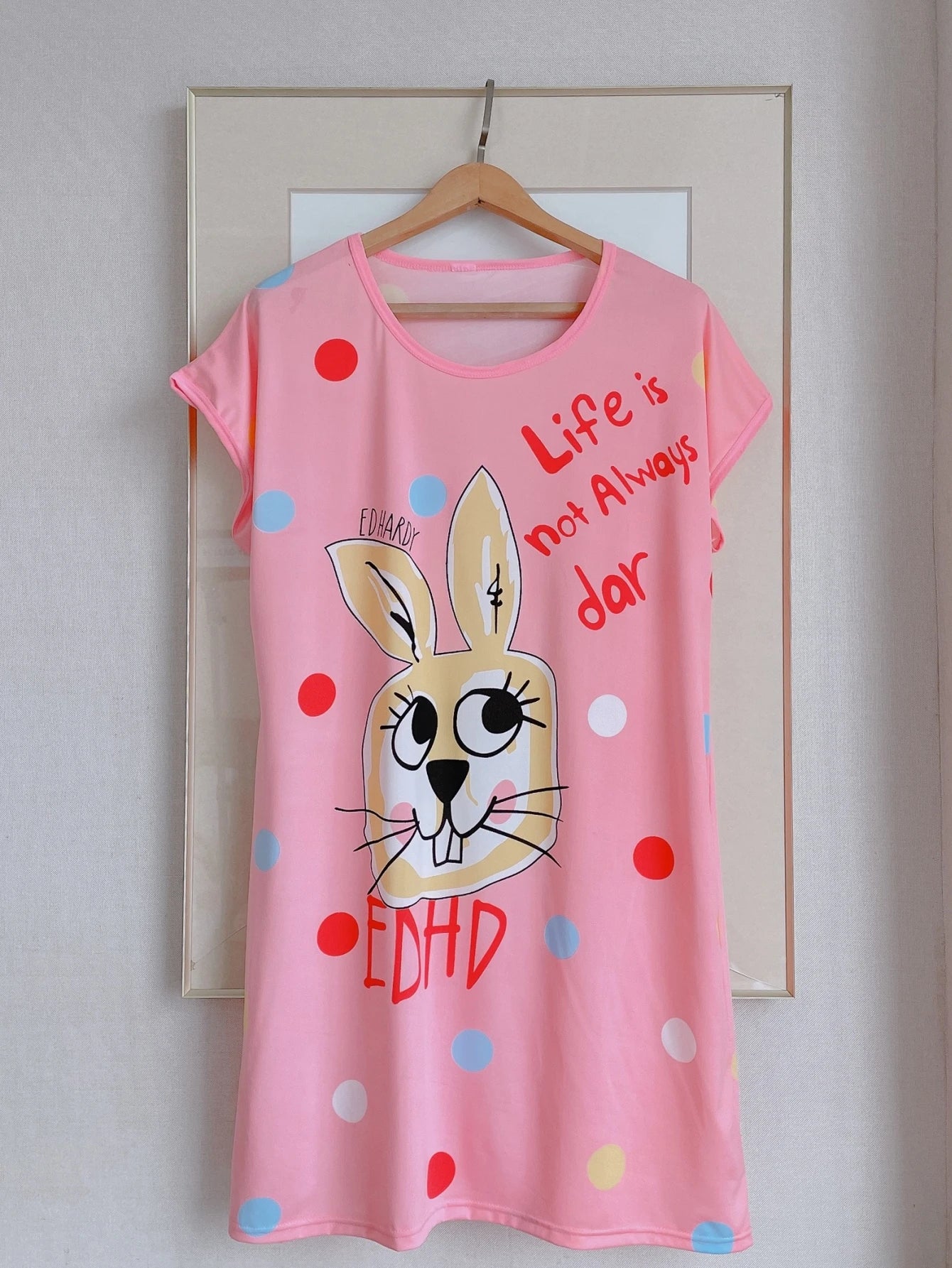 1PC, Summer And Autumn Cool Cute Girls Cartoon Nightdress, Comfortable Short-sleeved Dress, Women's Home Wear, Polyester Pajama