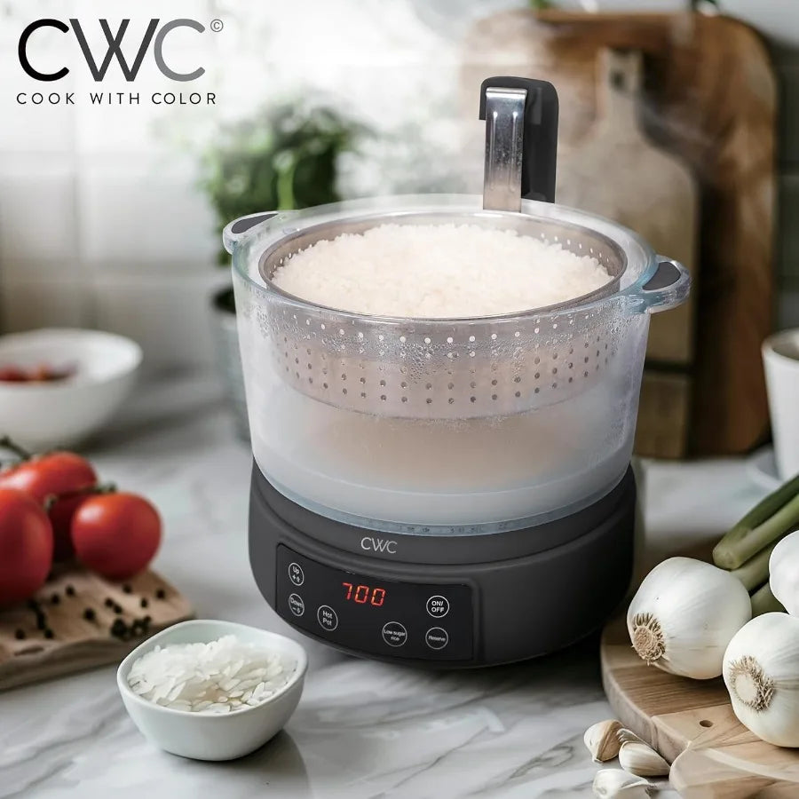 COOK WITH COLOR 3L Glass Low Carb Rice Cooker-Makes 6 Cups Cooked Low Sugar Rice with Auto Lift Filter Basket Hotpot Steamer