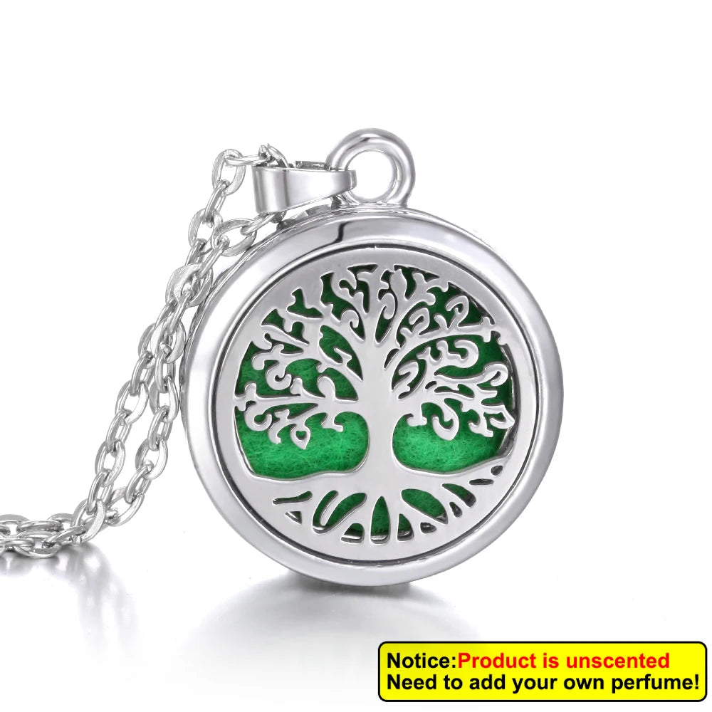 Tree of Life Aromatherapy Necklace Perfume Essential Oil Diffuser Alloy Stainless Steel Locket Pendant Aroma Diffuser Necklace