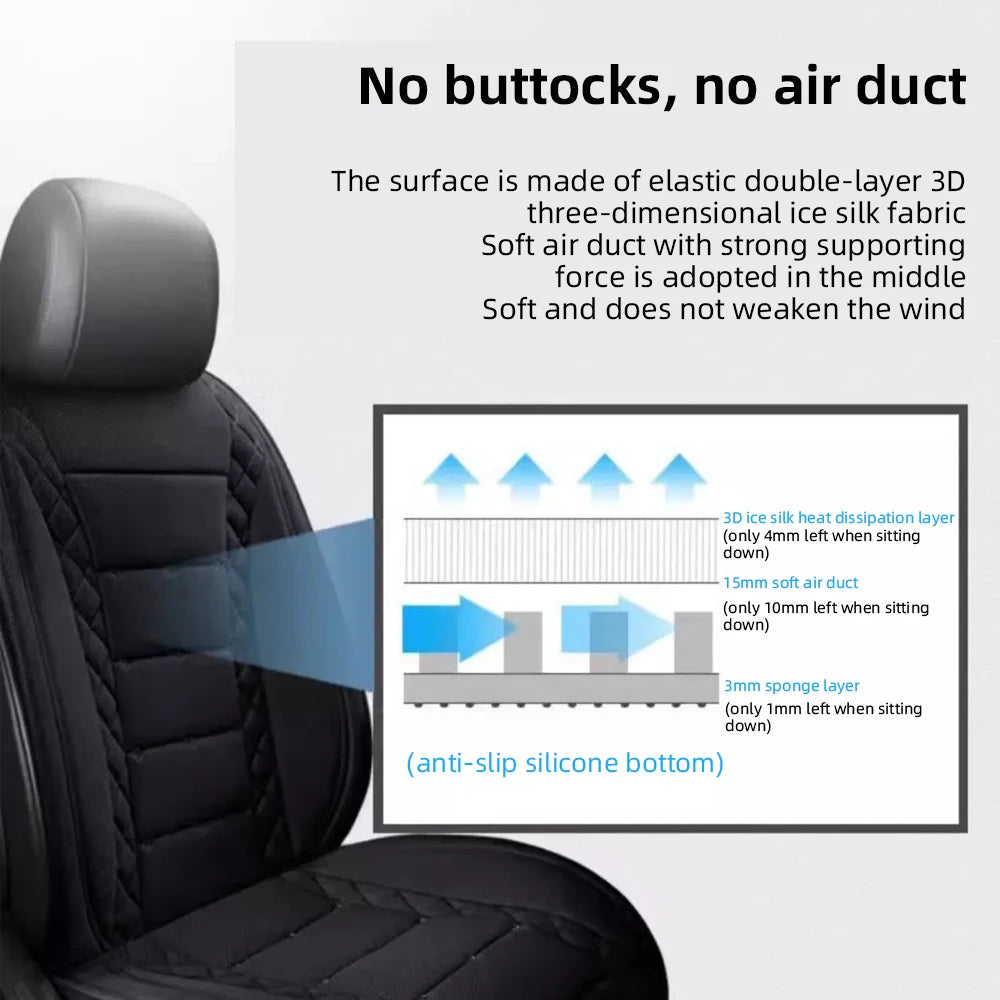 Universal Car Summer Cool Air Seat Cushion 12V/24V USB Charging Breathable Car Seat Cover With Fan Multi-color 3-SpeedAdjustment