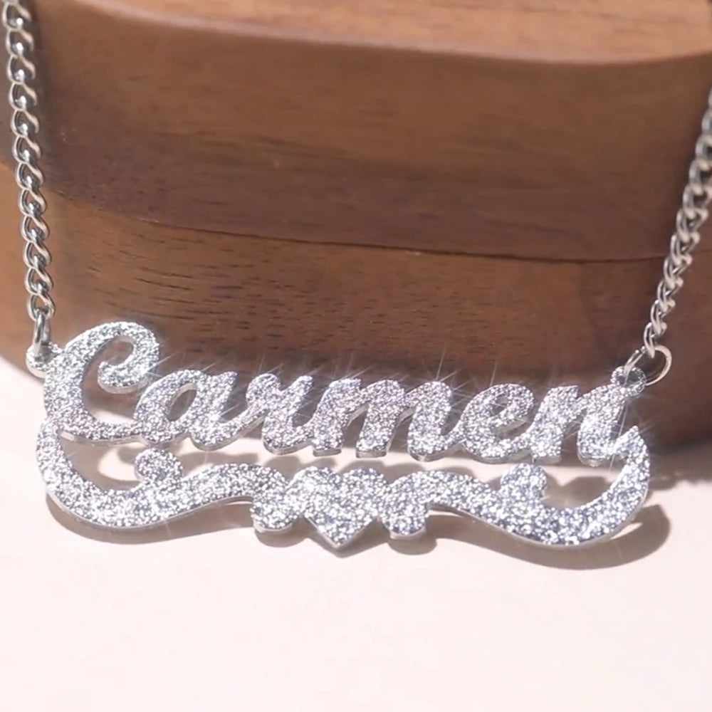 My Shape Custom Name Sparkling Necklaces Stainless Steel Customized Bling Frosted Pendants Personalized Name Chain Jewelry Gifts