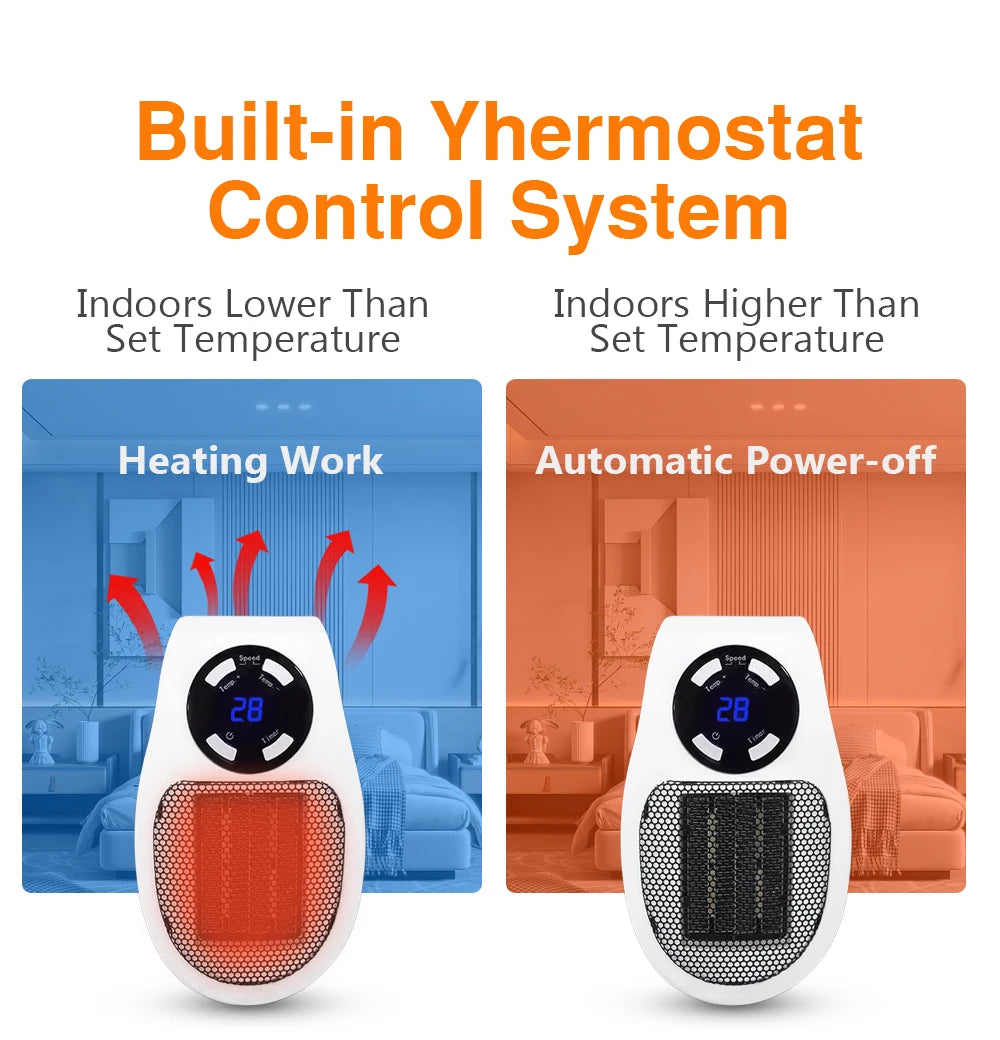 Plug In Electric Heater 500W Portable Room Heater Remote Control Mini Radiator Heating Stove Home Appliance Warmer