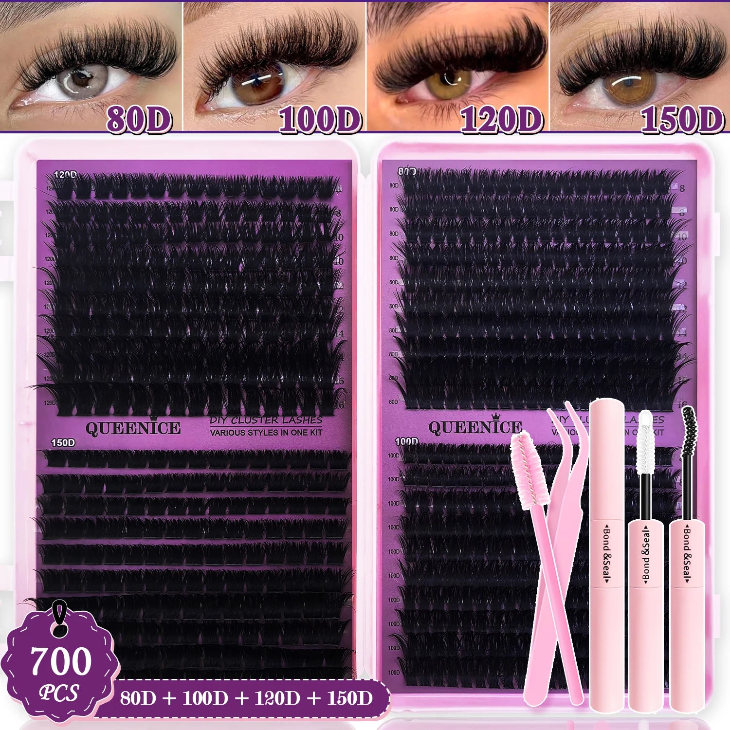 DIY Lash Extension Kit Clusters Individual Eyelashes Kit 9-16mm with Bond and Seal Wispy Natural Mange Lashes