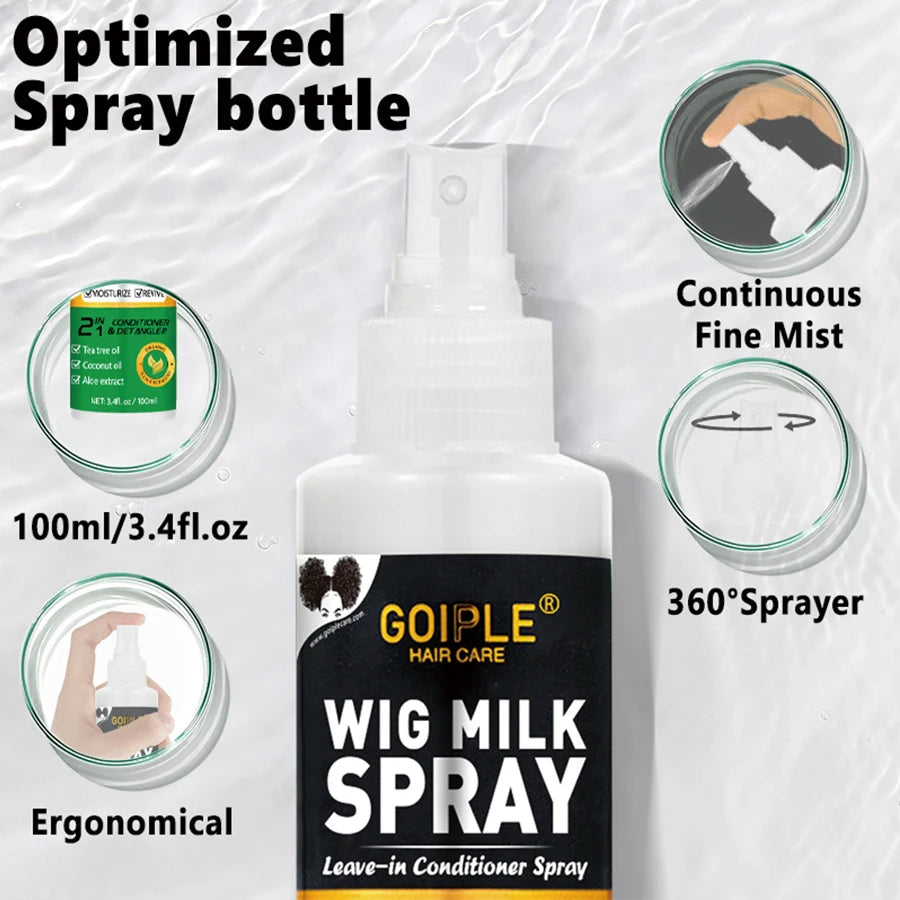 100m Wig Milk Spray for Wigs Smooth and Shiny Wig Leave-in Conditioner Women Synthetic Hair Anti Frizz Moisturizing Care Product