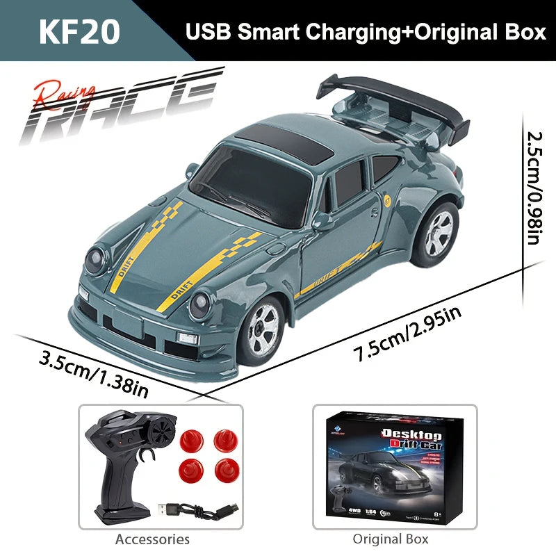 KF20 1/64 High Speed Drift RC Car 2.4G 4WD Remote Control Desktop Mini GTR Racing Model Cars for Boys Kids Toy Gift