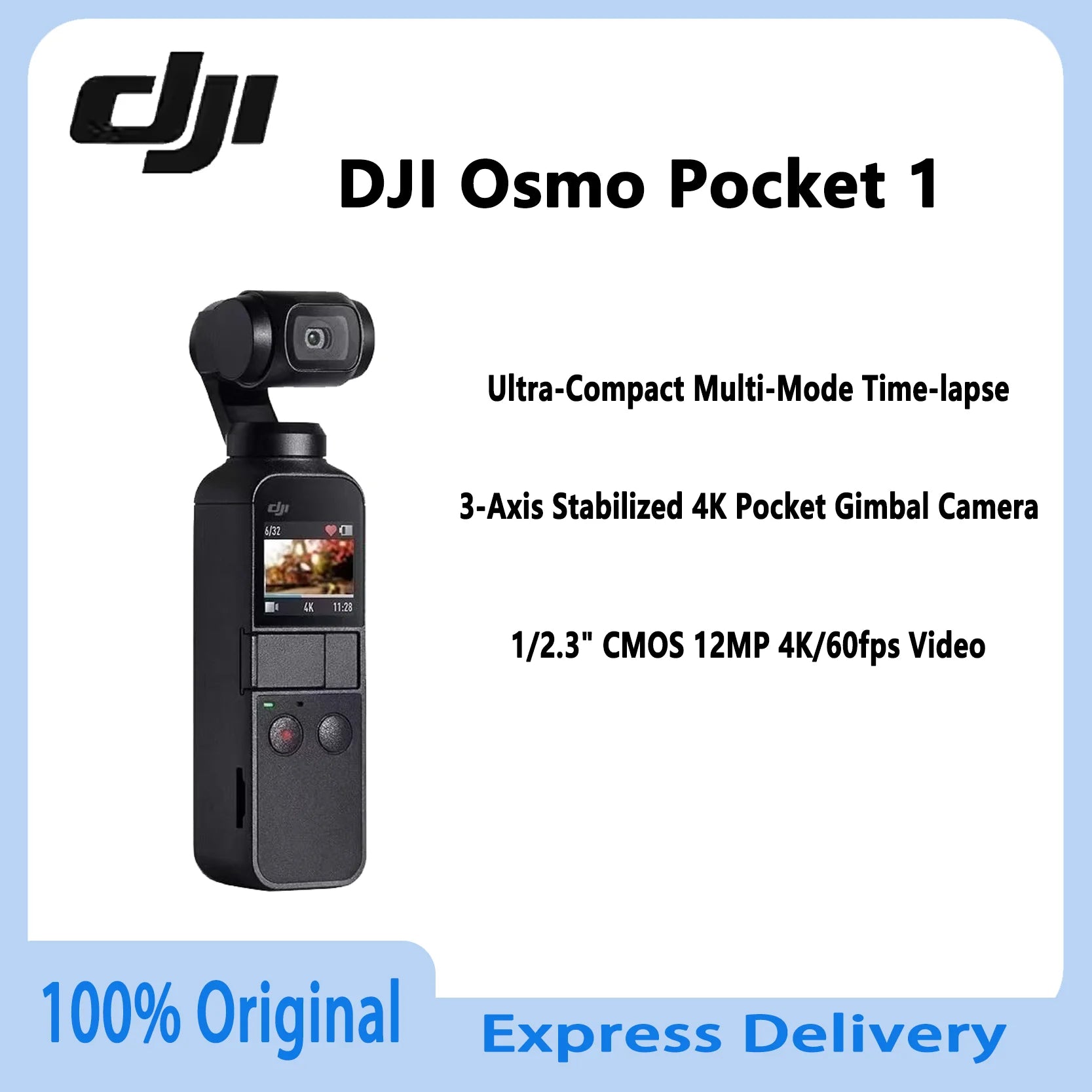 Original DJI Osmo Pocket 1 Handheld Gimbal 12MP Camera 3 Axis Stabilized HD Recording Support MicroSD for Outdoor Shooting