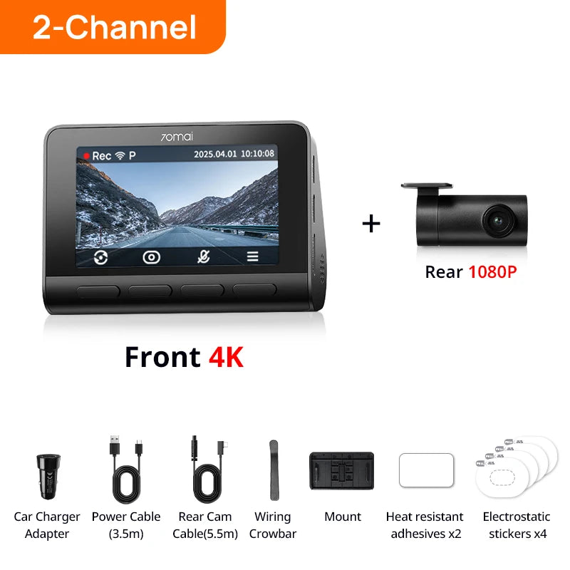 70mai Dash Cam 4K A810S HDR IMX678 Supercapacitor 4G LTE Remote Control Wi-Fi 6 Voice Control GPS ADAS Car Camera 70mai A810S