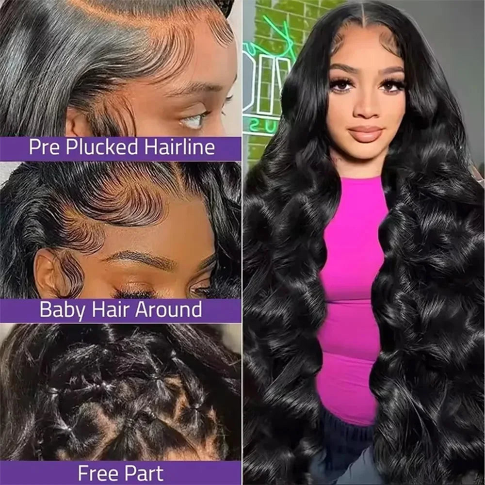 200% Density 13x6 Body Wave Lace Front Wigs Human Hair Pre Plucked For Black Women HD Transparent Glueless Lace Frontal Wigs