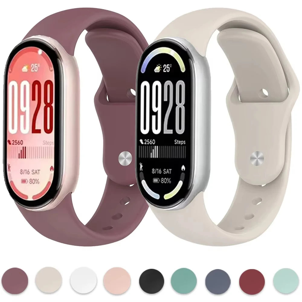 Silicone Watch Band for Xiaomi Mi Band 10 9 8 NFC Soft Waterproof Sport Straps Replacement Wristband for mi band 10 9 Smartwatch
