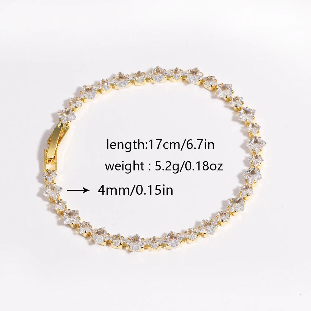 Sparkling Cubic Zircon Tennis Bracelets for Women Luxury Dainty Stackable Silver Color Chain Crystal CZ Banquet Wedding Jewelry