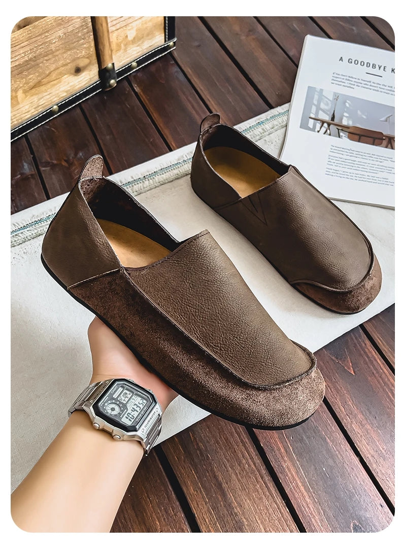 Man Loafers Outdoor Walking Fashion Mens Casual Shoes Soft Leather Comfort Half Slippers Breathable Lazy Driving Shoes Moccasins