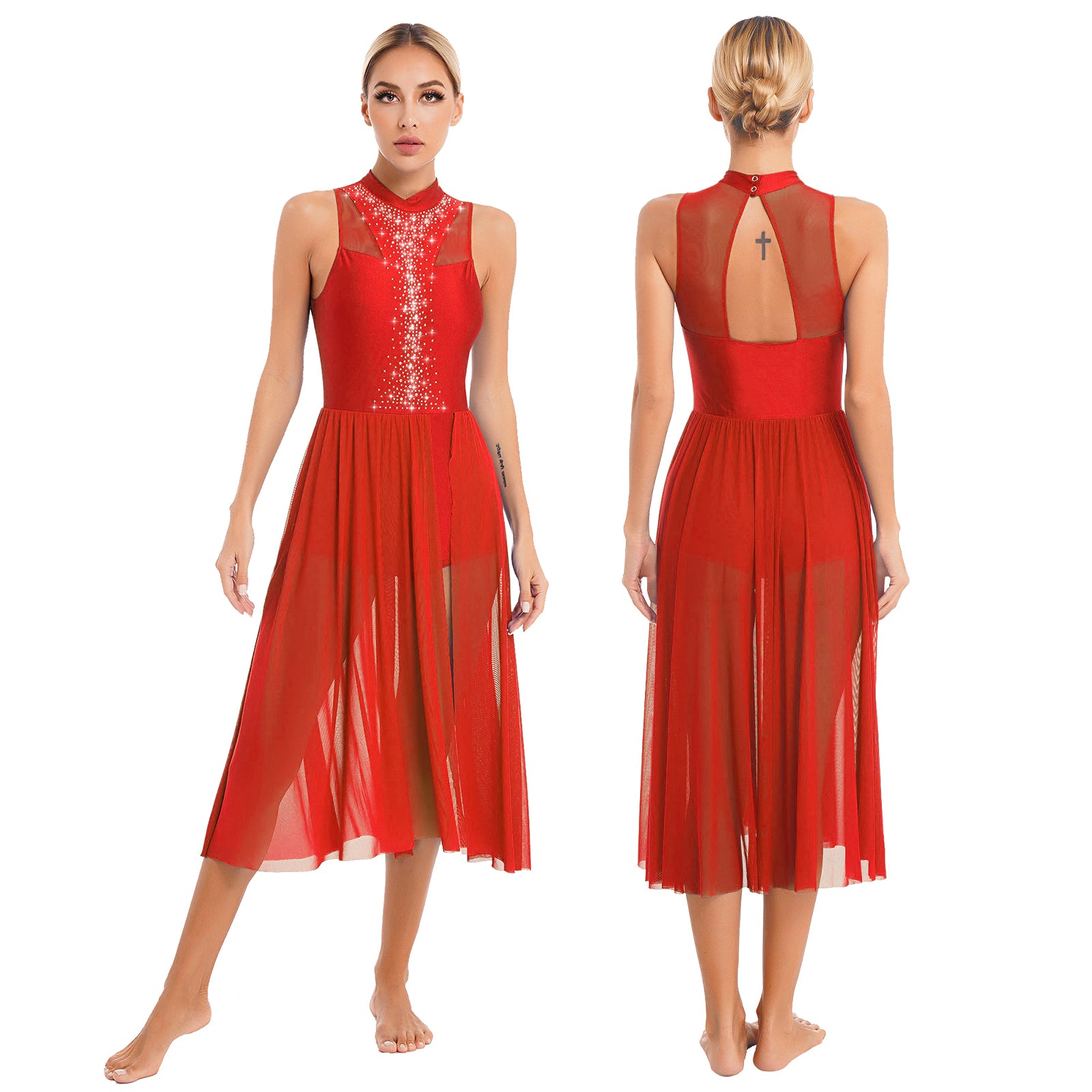 Womens Ballet Lyrical Dance Dress Cutout Back Full Length Overlay Leotard Costume Latin Rumba Tango Maxi Dress Long Dancewear