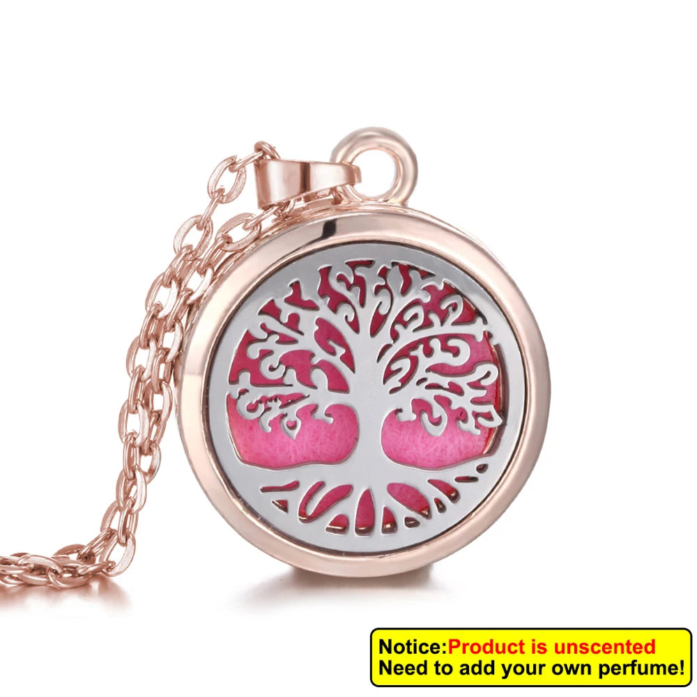 Tree of Life Aromatherapy Necklace Perfume Essential Oil Diffuser Alloy Stainless Steel Locket Pendant Aroma Diffuser Necklace