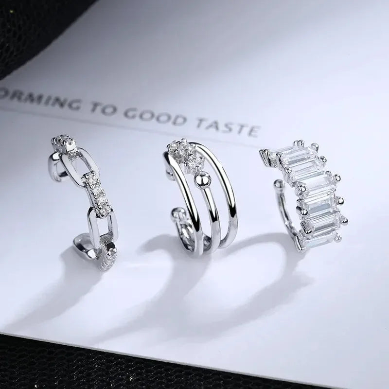 A Girl 1Pcs Silver Color Ear Cuffs Without Piercing Ear Clip Earrings Non-Piercing Fake Cartilage Earrings For Women Jewelry ﻿
