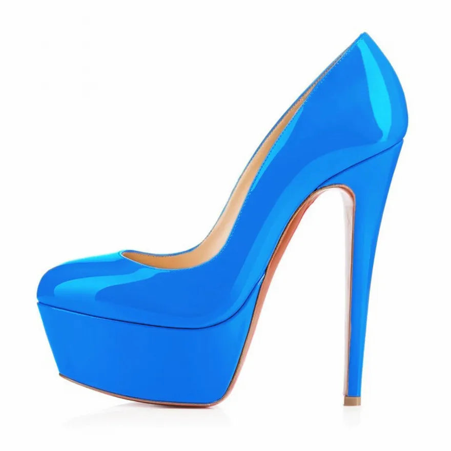 Candy Color Platform Women High Heels Shoes Round Toe Patent Leather Pumps Woman Sexy Party Wedding Shallow Ladies Shoes Size 42