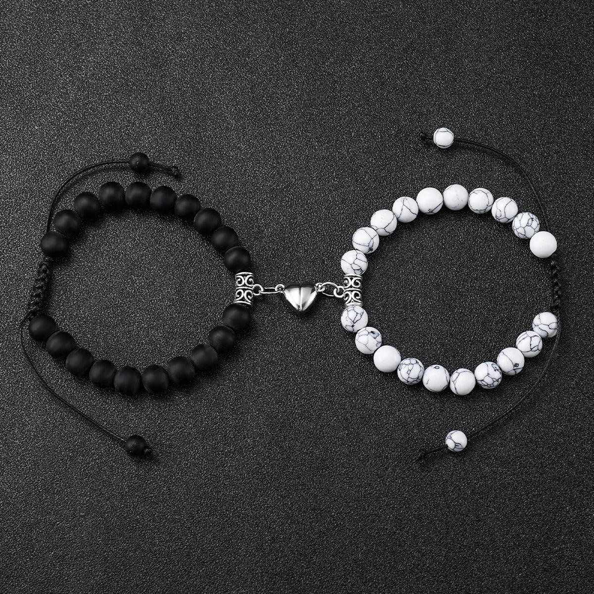 4PCS/Set Geneva Couple Watch Fashion Silicone Band Quartz Wrist Watches Magnetic Heart Beads Bracelets Set