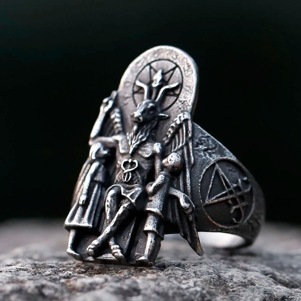 EW Vintage Ring Lucifer Satan Signet Ring for Men with Anubis Stainless Steel Fashion Punk Jewelry Gift Wholesale