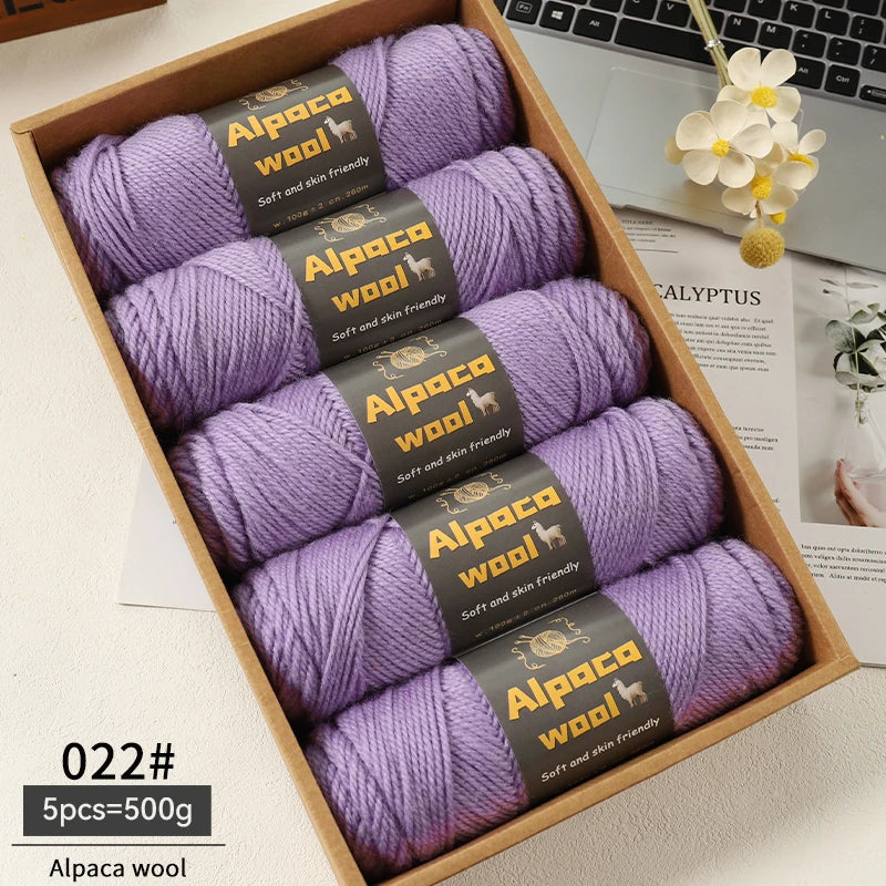 500g Alpaca Wool 245 Chunky Knitting Yarn Multi-Color Autumn and Winter Fashionable Gift for Men and Women DIY Knitting Material Kit for Warm Sweaters, Coats, Scarves, Hats, Gloves, Leg Warmers, Knee Pads Yarn Balls 5Pcs/Pack