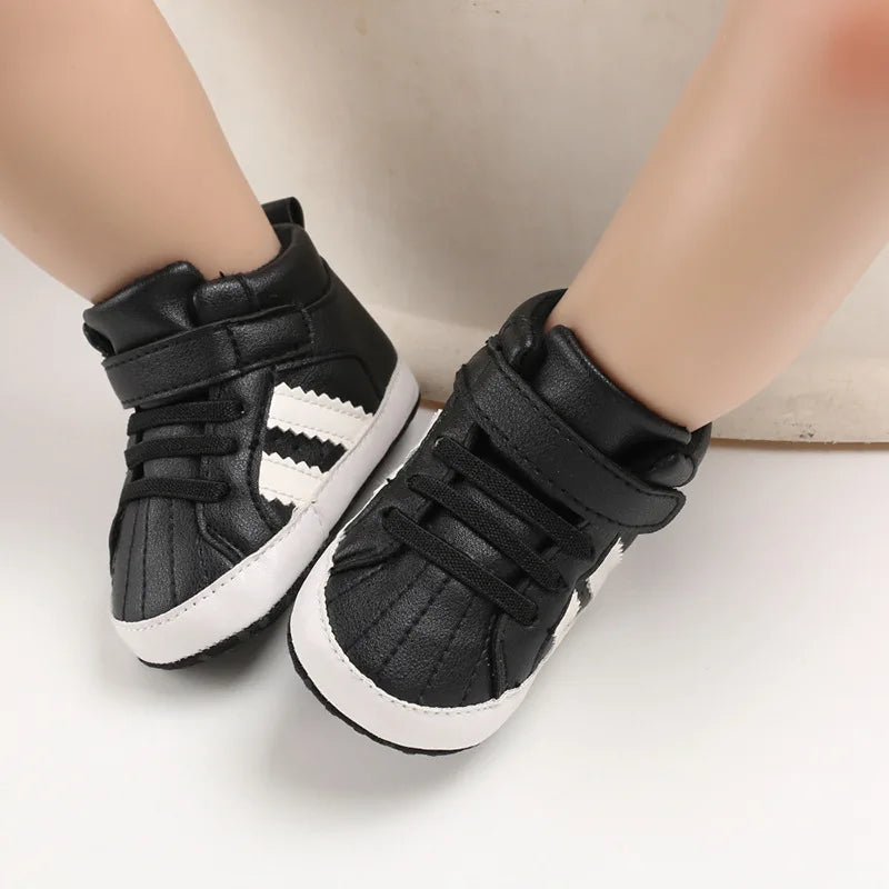 Meckior Toddler Baby Boys Girls High Tops Sneakers Soft Anti-Slip Sole Streaks Infant Newborn First Walking Crib Shoes 0-18M
