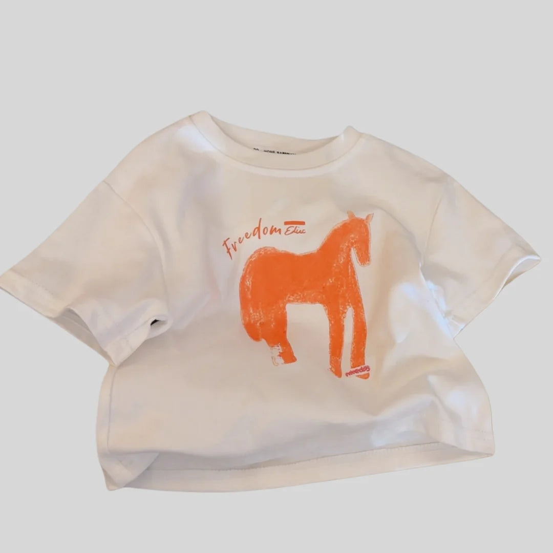 Kids Summer Loose T-Shirt Boys Girls Cartoon Print O-Neck Cotton Short Sleeve Top 1-10Y Children Korean Style Clothes