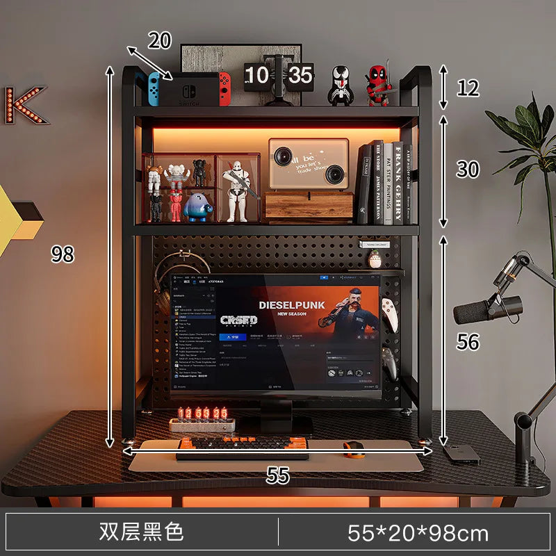 Bookcase With Grid Bookshelf Desk Storage Rack Desktop Multi-layer Wrought Iron Shelf Student Computer Desk Table Hole Board