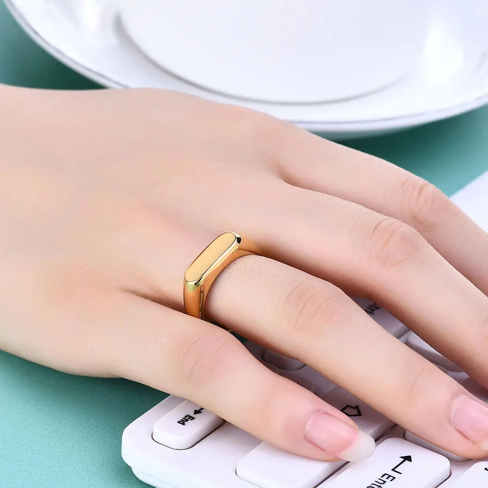 Gothic INS Signet Rings for Men Punk Black Oil Pinky Ring Gold Color Tone Stainless Steel Chunky Boys Teens Fraternal Jewelry