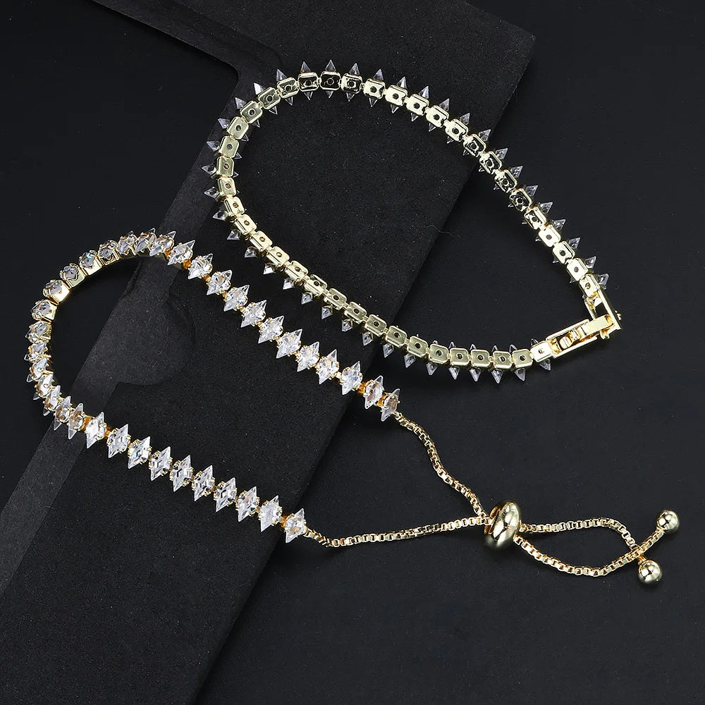 Luxury Dainty Tennis Bracelet for Women Silver Color Sparkling Cubic Zircon Stackable Chain Crystal Banquet Wedding Jewelry H085