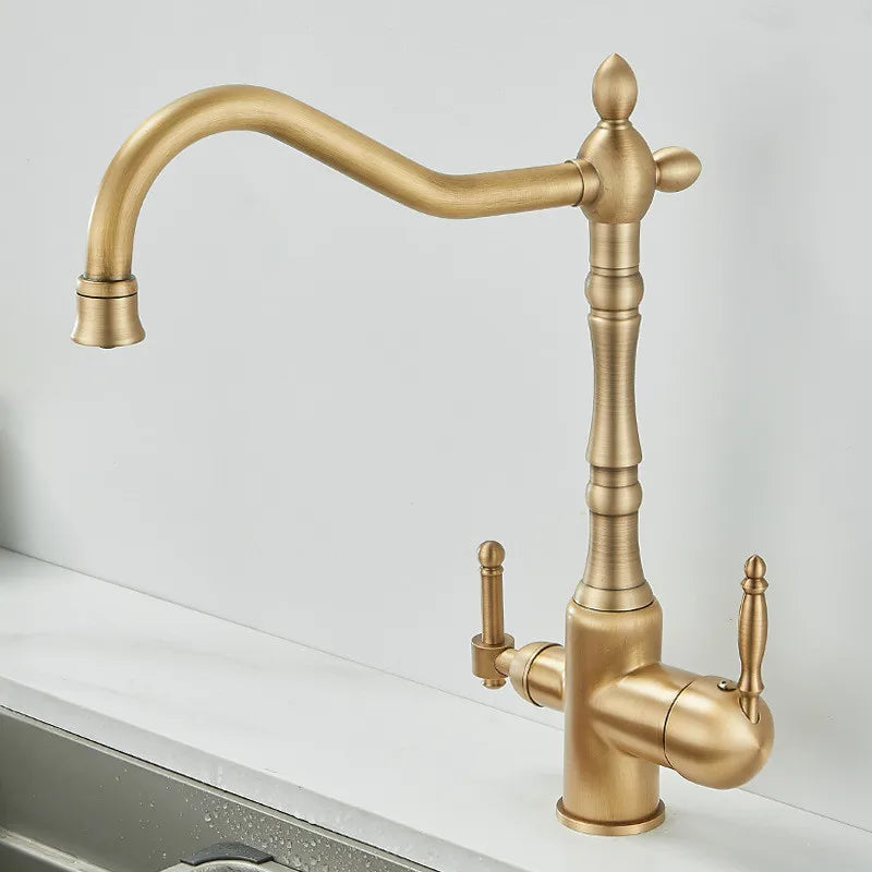 Antique Waterfilter Tap Kitchen Faucet Gold Mixer Drinking Kitchen Purify Faucet Kitchen Sink Tap Water Tap Crane For Kitchen