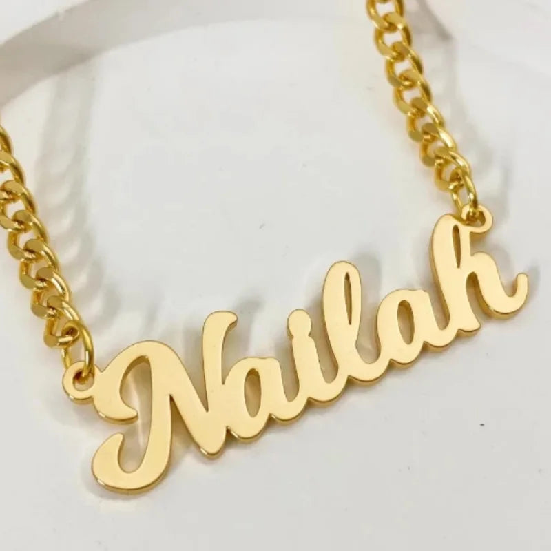 Customized Name Necklace Personalized Stainless Steel Cuban Chain Letter Nameplate Necklace Jewelry Set Gift