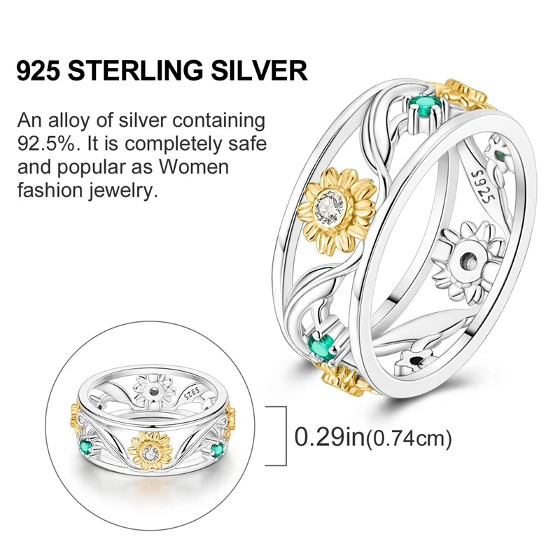Rings For Women 925 Silver Size 6-9 Ocean Flower Sun Butterfly Heart Hollow Ring Fit For Engagement Weddings Fine Jewelry Gifts
