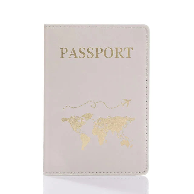 PU Leather Passport Cover For Men & Women World Map Travel Passport Case Organizer - Protective Card Holder ID Document Covers