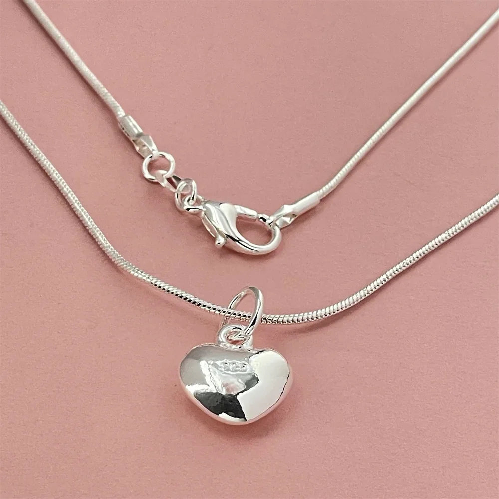 fashion 925 sterling silver designer jewelry lovely heart pendant with snake bone chain necklace for women gifts
