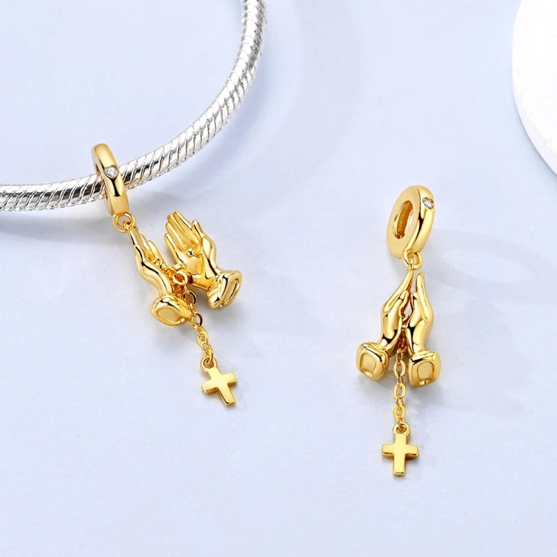 Hot Sales 925 Sterling Silver Golden Series Charms Beads Cross Devil's Eye Bow Charms Pendant Fit Original Bracelet DIY Jewelry