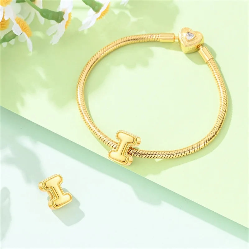 New Hot Sales 925 Sterling Silver 26 Golden Letters Charms Bead Fit Original Bracelet DIY Women Birthday Jewelry Gifts