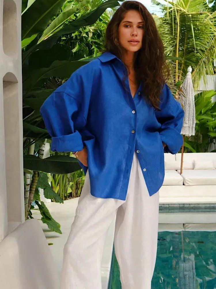 Ammug White Women's Shirt Long Sleeve Elegant Solid Blouse Woman Vintage Summer Loose Shirts for Women Basic Top Collar