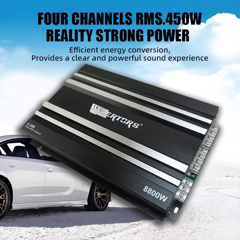 Class AB Car Audio Upgrade Power Amplifier 4 Channel 12V 8800W Power Stereo Amplifie Audio Speaker Subwoofer Treble Mid-bass