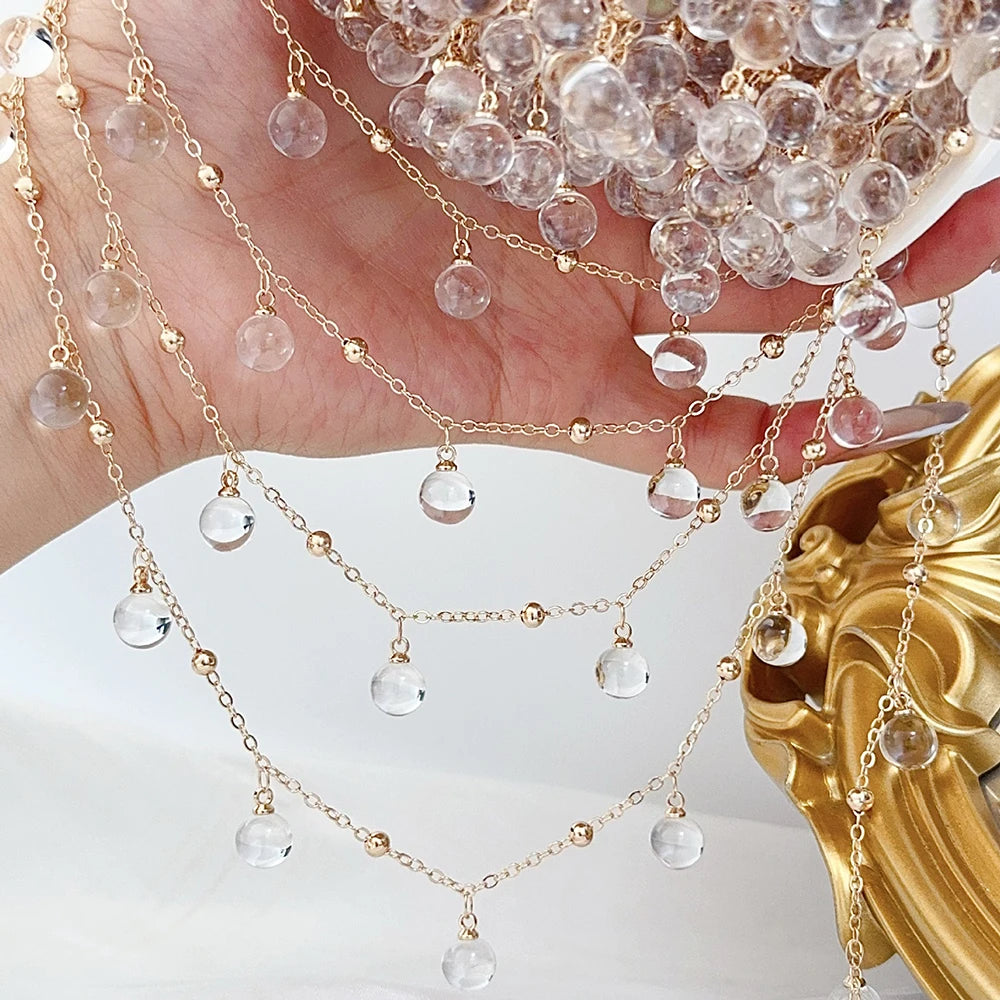 1 Meter Transparent Round Glass Beads Pendant Metal Chain for DIY Teardrop Necklace Bracelets Fashion Chain Accessories