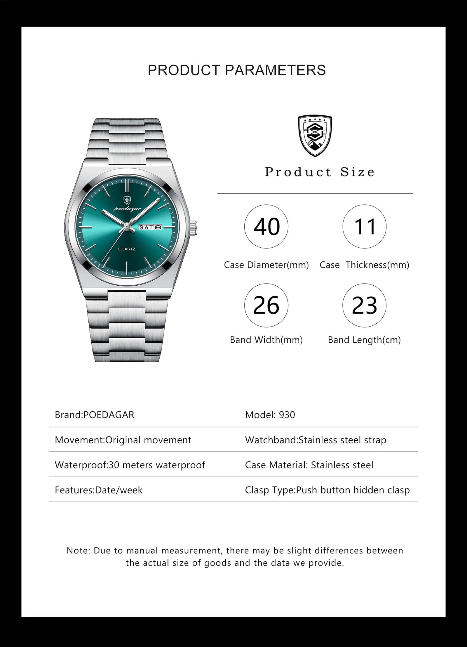 POEDAGAR Luxury Men's Watches Luminous Waterproof Stainless Steel Casual Men Clock Date Week Quartz Fashion Man Wristwatch Reloj