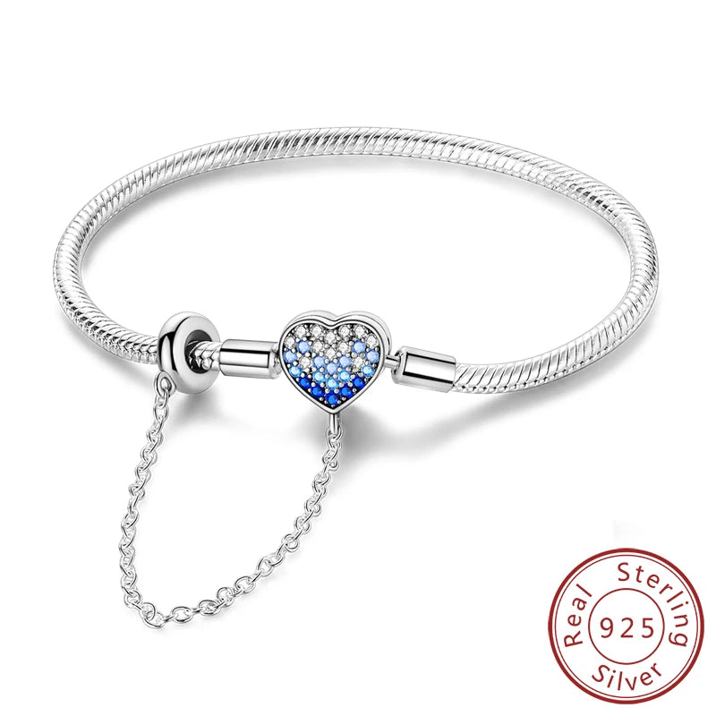 Bracelet Original 925 Sterling Silver Charm Bracelet 17-20CM Love Heart Pave Zirconia Bracelet for Women DIY Charm Jewelry Gifts