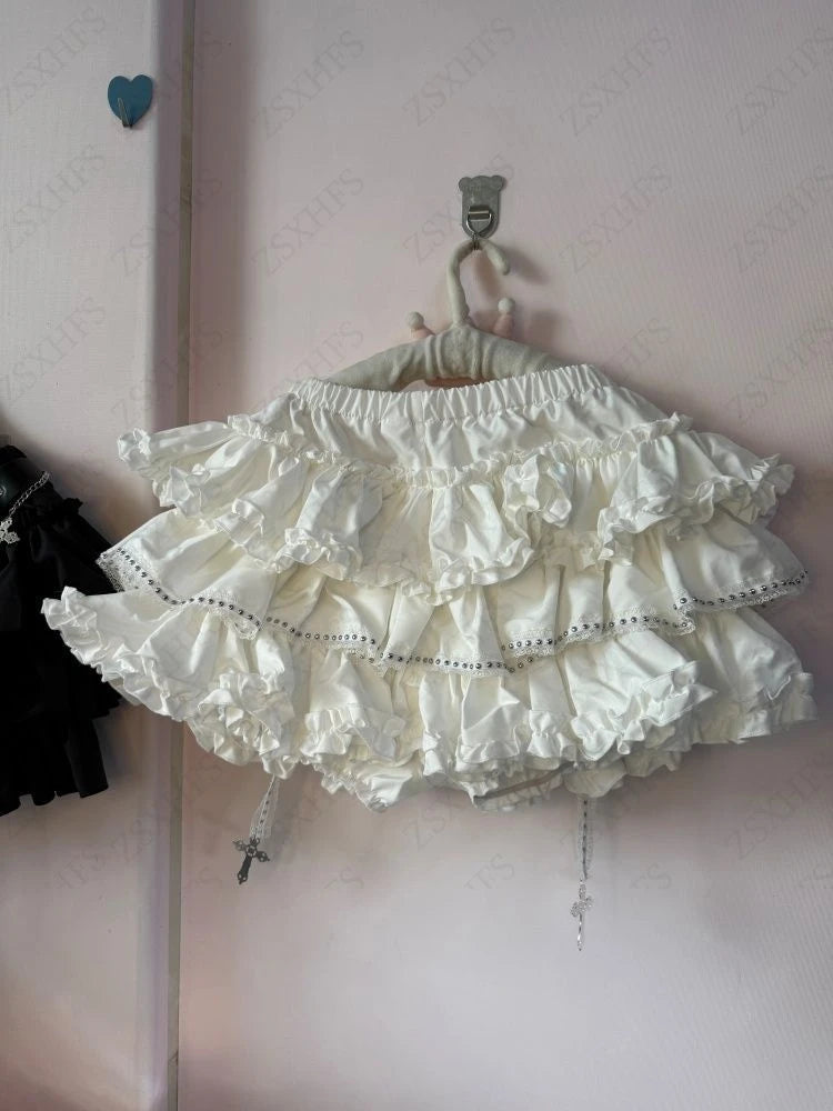Sweet Girl Puff Skirt Kawaii Womem Clothes A-line Tiered Mini Skirt Aesthetic Lolita Bottom Vintage Femme coquettish Cute Skirts