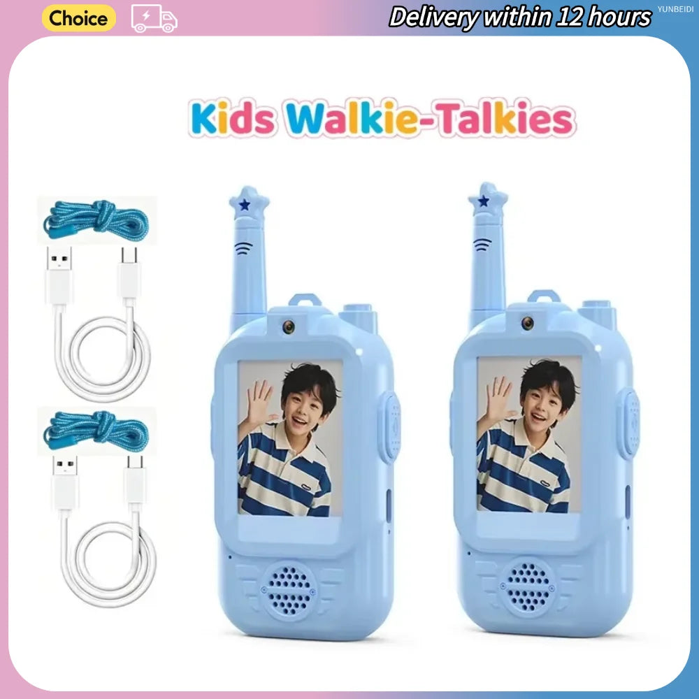 2PCS Kids Video Walkie Talkies USB Charging Indoor and Outdoor High Definition Intercom Children's Toys Birthday Gifts Ages 3-12