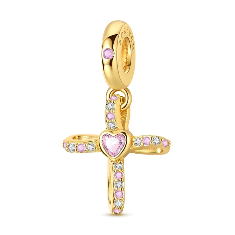 Hot Sales 925 Sterling Silver Golden Series Charms Beads Cross Devil's Eye Bow Charms Pendant Fit Original Bracelet DIY Jewelry